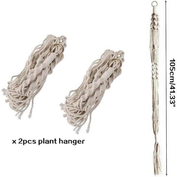 2 stycken Makramé Växthängare, Makramé Blomhängande Bomullsrepskorg kompatibel Väggblomkrukor kompatibel Heminredning, Kontors Trädgårdsarbete 4 L