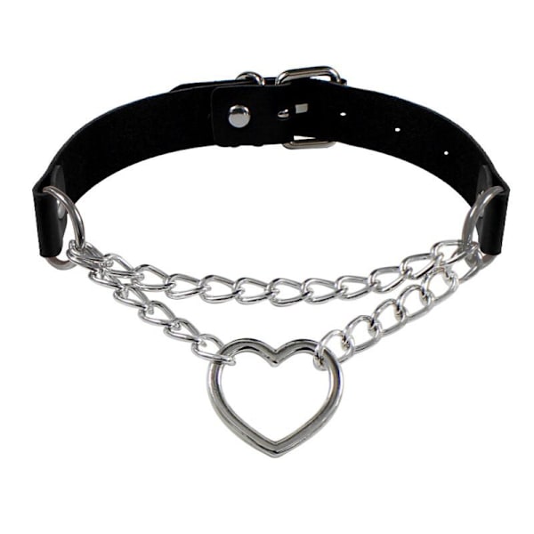 Choker Heart Collar MUSTA PU Nahkainen Kaulakoru Goth Valjaat Musta