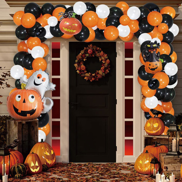 122 st Halloween Ballong Garland Kit, Svart Orange Vit Latex Ballong Gar