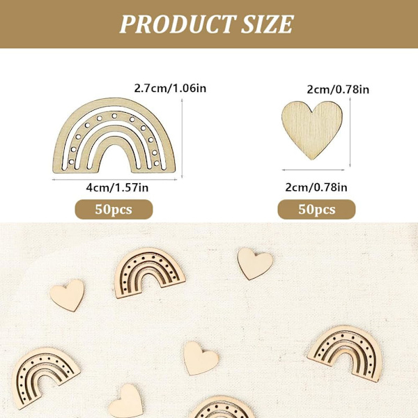 100 stk Små Trehjerter Borddekorasjon Babyshower Konfetti Regnbue Tre til Maling Manuell Aktivitet Tre til Dekorering Barn DIY Scrapbooking Embel