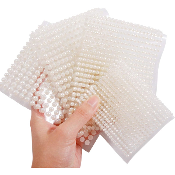 Beige Halvrunda Faux Pärlstickers Självhäftande Pärlstickers Platt Baksida Pärla Stick på Vita Pärla Applikationer Prydnader (4MM)