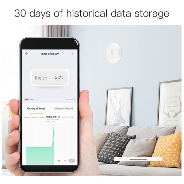 Smart termometer hygrometer, inomhus temperatur- och fuktighetssensor med app-avisering via Tuya-app / Smart Life Gateway (1 st)