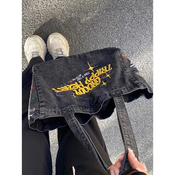 Crossbody-väskor för kvinnor Casual Denim-väskor broderi Dam axelväska P