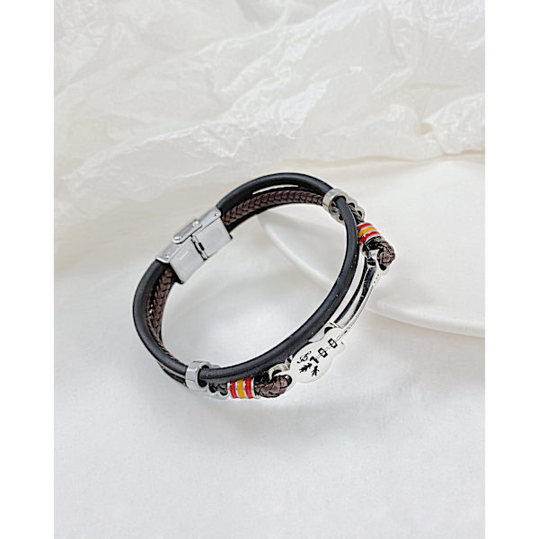Herr Gitarr Armband Flätad Flerskikts Läder Armband Rostfritt Stål Musikälskare Armband för Honom