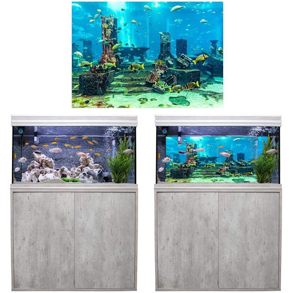 Akvariebakgrund Vatten Affisch PVC Korall Fisk Tank Dekoration Väggdekal Vattenstad Modell