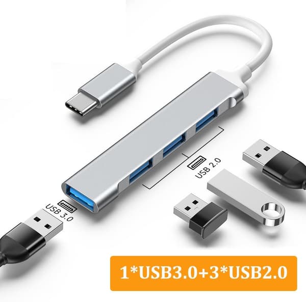 USB C Hub 4 porter, USB C til USB Hub, USB C Splitter, USB C Splitter til USB 3.0 Hub, Kompatibel med Mac Pro, iPad Pro, Chromebook, Pixelbook, Surface