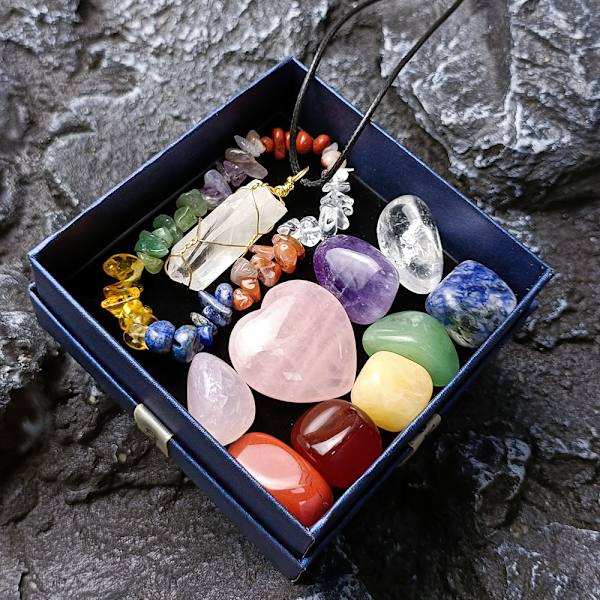 Krystalsten æske sæt ferie gave ædelsten chakraer mineral gave