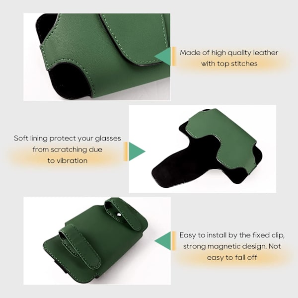 Solbriller Oppbevaringsboks og Klips Brilleholder for Bil Solskjerm, Solbriller Holder, Skinn Oppbevaringsveske (ArmyGreen)