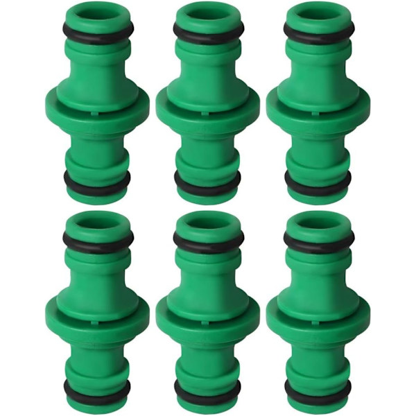 6 stk. dobbelt rørforbindelse, dobbelt haneslangeforbindelse, plastslangefittings til sammenføjning af haveslangerør (grøn)