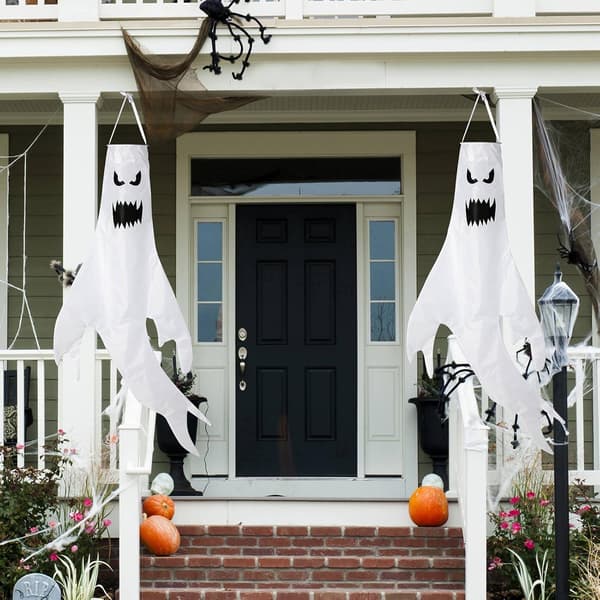 2 stk. Halloween spøgelse vindstrømpe LED lys Halloween vindstrømpe banner O