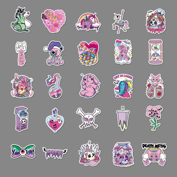 50 Piece Gothic Cartoon Sticker Pack - Waterproof Stickers for Ki