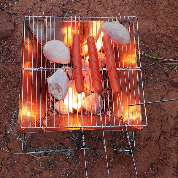 Foldbar Campingbålsplads, 304 Rustfrit Stål Grill, Rustfrit Stål Klips, Robust Bærbar Campinggrill med Bærepose til Bål, Camping, Pi