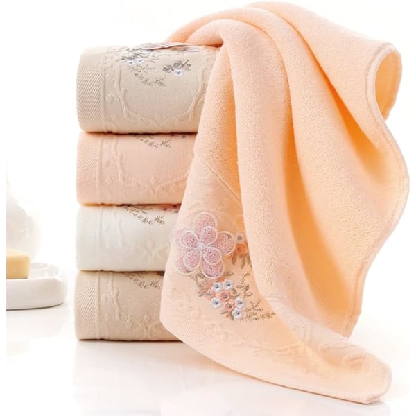 Håndklæder sæt med 2 broderede blomstermønster bomuldsabsorberende blødt håndklæde