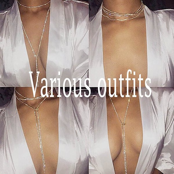 Rhinestone-rintaliivi bikinit ketju hopea kristalli rintaketju valjaat B