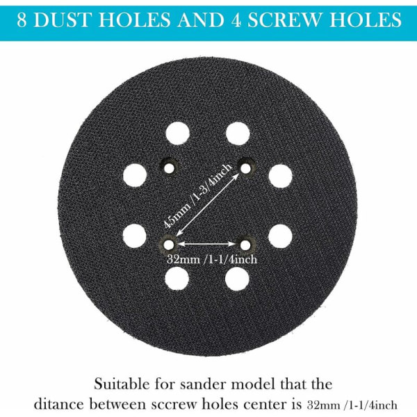 2 stk 5 tommers 8 hulls orbital slipemaskin erstatningspute krok og løkke sliping