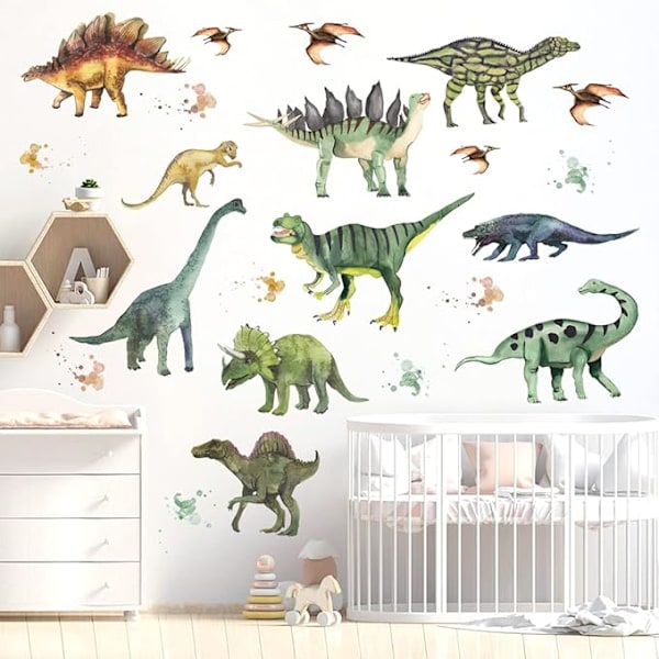 Vesiväri seinätarrat lapset DINOSAURIT vihreä I koristeelliset tarrat eläimet I seinätarra lastenhuoneeseen vauva poika kaveri lastentarha Deco