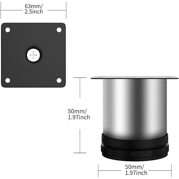 Terossinkalusteiden jalat, säädettävät metallijalat pöydälle, sohvalle, TV-telineelle, kotitekoisiin DIY-projekteihin, toimistoon, tuolille, kaappiin, 4 kpl (5 cm)