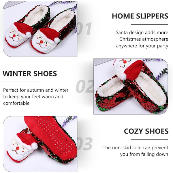 1 par paljettslippers jultofflor tomte kostym accessoarer H