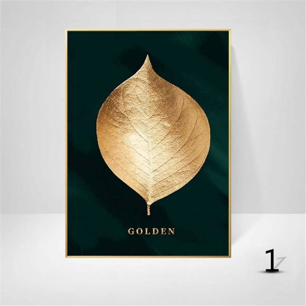 Set med 3 designväggposters med skog, guldblad, palm, ramfri, vägg