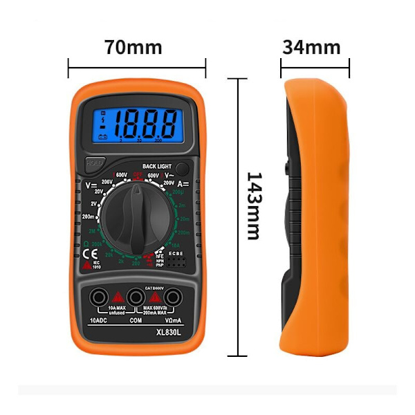 LCD Digital Multimeter, Högkvalitativ Voltmeter Ammeter Ohmmeter, Bärbar Digital Elektrisk Testare Mät Spänning Ström Kontinuitet Resistans AC DC Krets Dioder Transistorer