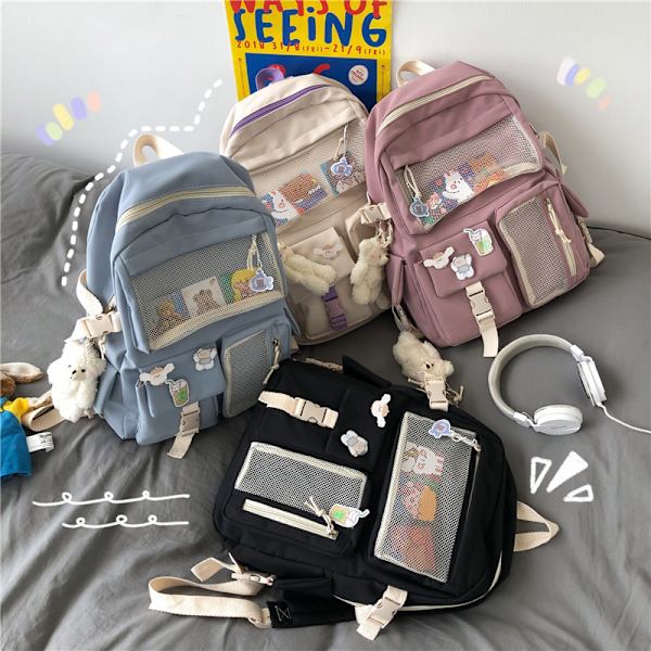 Kawaii Damryggsäck Japansk Harajuku Anime College Skolväska, Födelsedagspresent kompatibel med Flickor Tonåringar A-04 (Blå, L:32cm B:13cm H:43cm)
