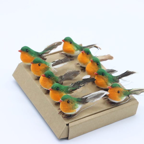 12 st Robin Fågel Julgransdekoration Hantverk MYCKET SÖT Konstgjord Fjäder, Orange, 9*3cm