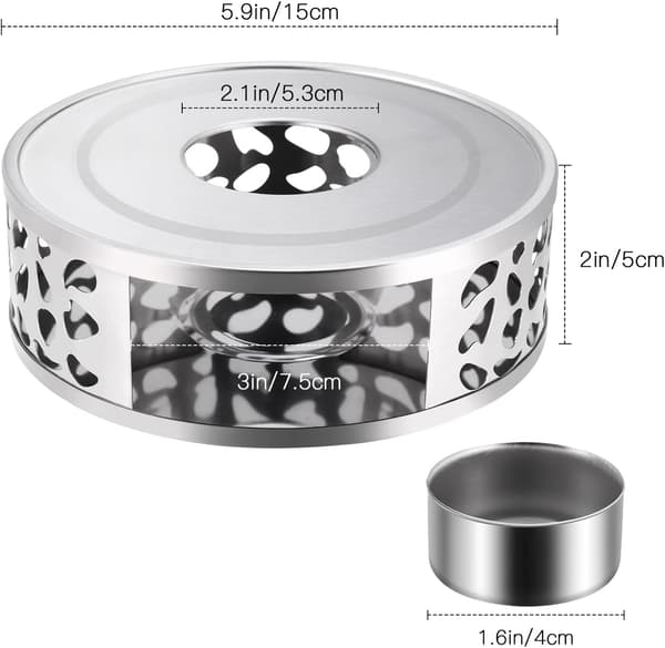 Tekandevarmer, børstet rustfrit stål tekandevarmer med tealight-holder, sølv
