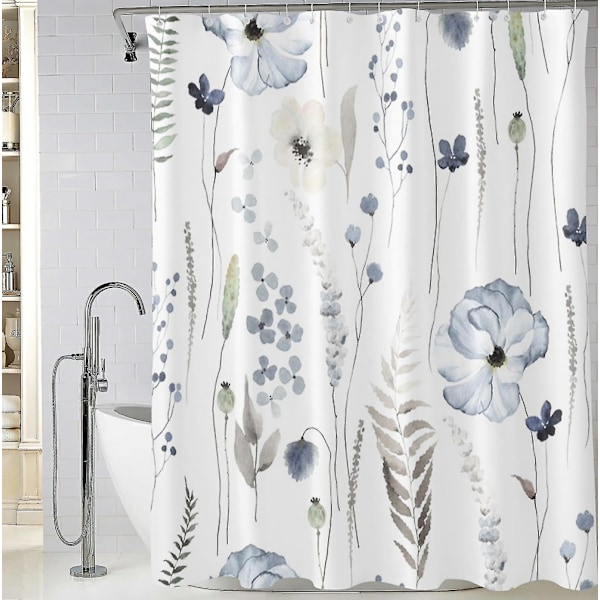 Blommig duschdraperi 71 x 71 tum, Vattentätt tyg blommiga duschdraperi för badrum, Minimalistisk vildblommig duschdraperi