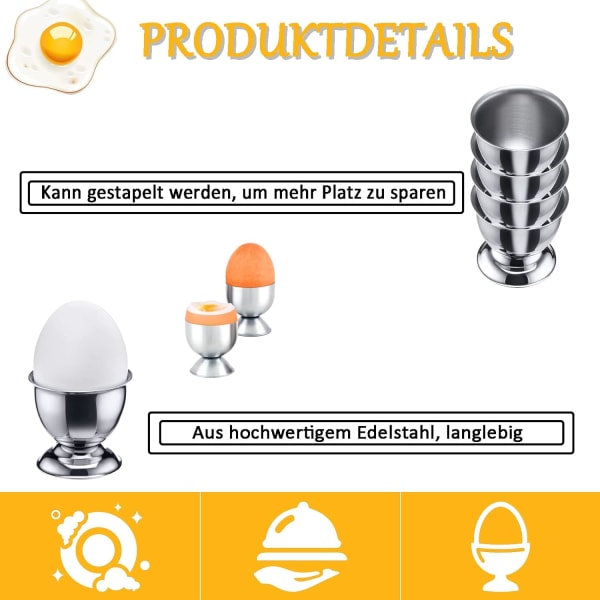 Rustfrie stål eggkopper, 6 stk eggkoppholder for frokostbrett, eggkoppsett