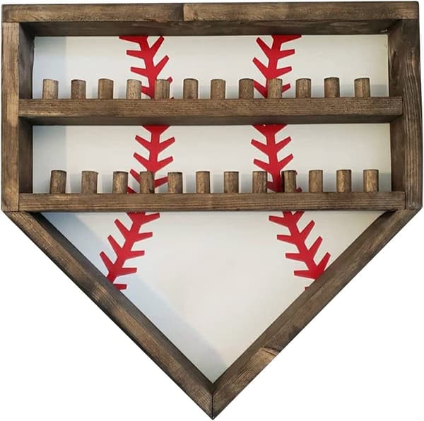 Rustik baseball-displaystativ i tre, oppbevaring for baseball og mesterskapsring