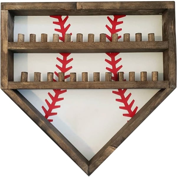 Rustikk baseball-displaystativ av tre, oppbevaring for baseball og mesterskapsring