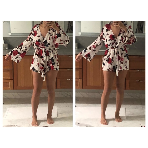 Dames Floral Print Langærmet Cropped Jumpsuit,XL