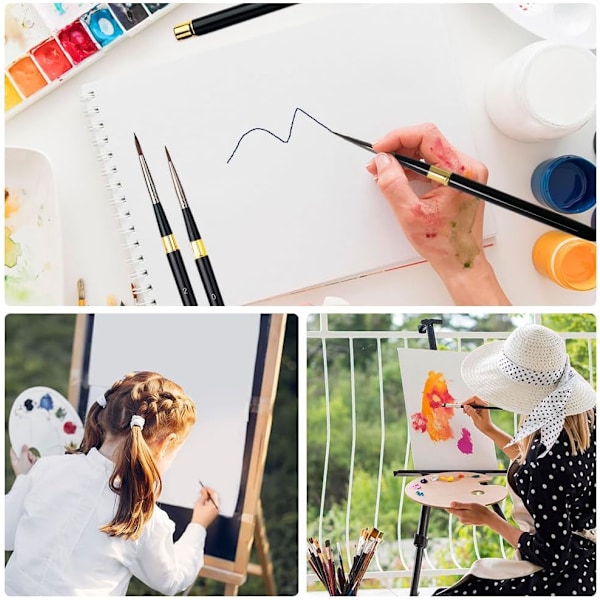 Pcs Vandfarve Rejse Pensel Sæt Rund Spids Vandfarve Pensel Kit Vandfarve Vask Pensler Rejse Kunstner Pensler til Vandfarve, Akryl Blæk, Gouache, D