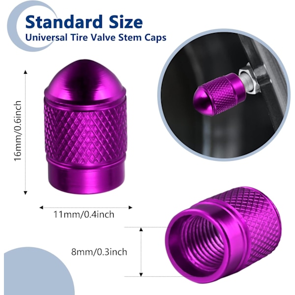 12 stk. Alloy Ventilkapper, Universelle Ventilstangstilbehør, Støvkapsel, Luftdysekapper, Dekorationstilbehør til Bil, SUV, Motorcykel, Cykel (Lilla)