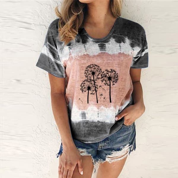 Womens Sommar Casual T-shirts V-hals Rullad Kort Ärm Lös Sid Split T