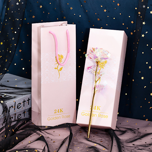 24 Karat Guldpläterad Diamantros 24k Ros i Presentförpackning guld
