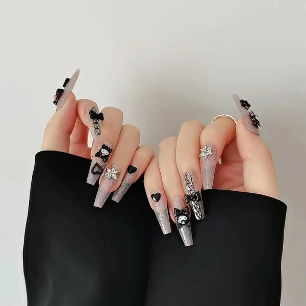 Sorte negle falske negle med designs Full Cover Stick on Nails Nails til Wo