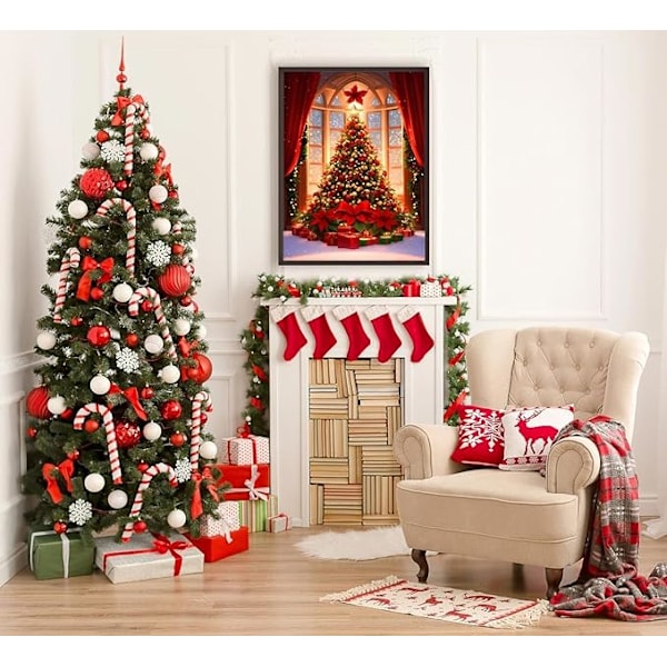 Juldiamantmålning Kit - Julgran Diamantkonst för Vuxna, Julgran Gemmålning Hantverk för Vuxna Hemvägg Dekoration, DIY 5D Gem Art C
