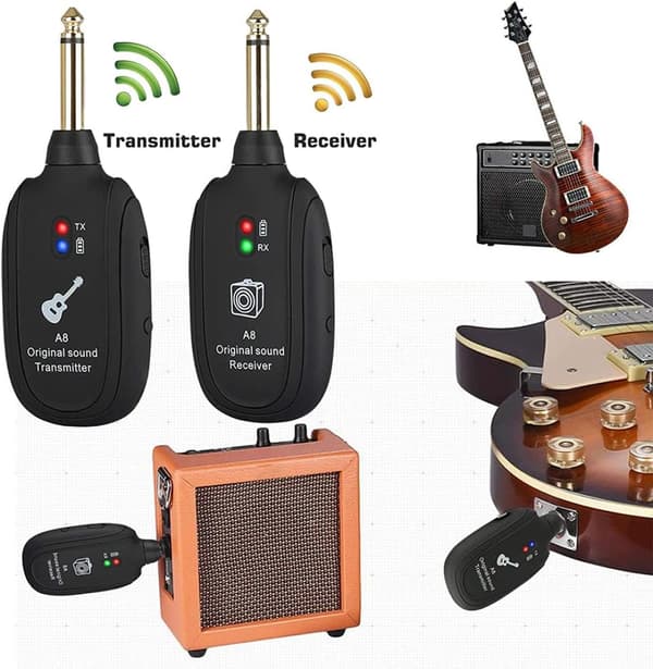 Trådløs gitar sender mottaker, trådløst gitarsystem svart 20Hz-20k