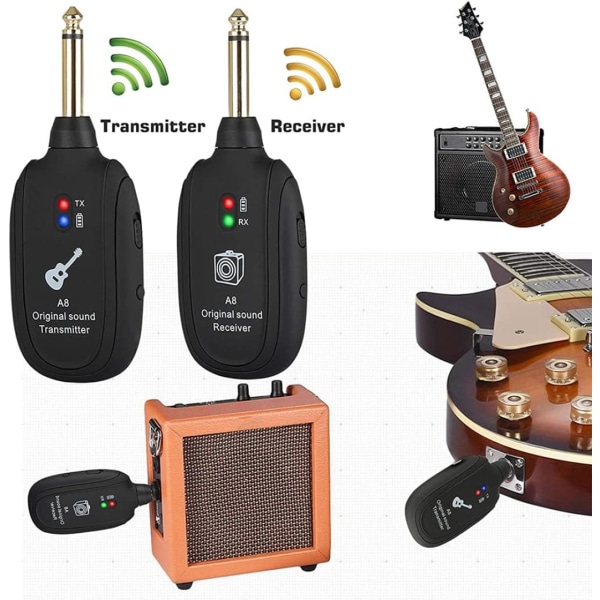 Trådlös gitarr sändare mottagare, trådlöst gitarr system svart 20Hz-20k