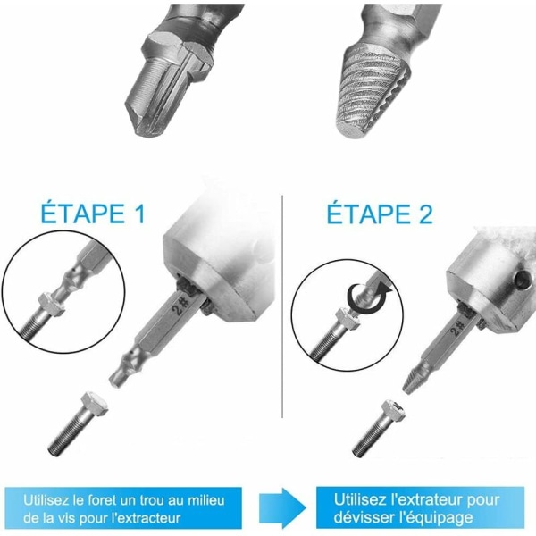 Skadade skruvutdragare 6 delar, skruvutdragare, trasig bultutdragare tillverkad av HSS 4341 stål, hårdhet över 63 HRC, för skadade bultar eller skruvar