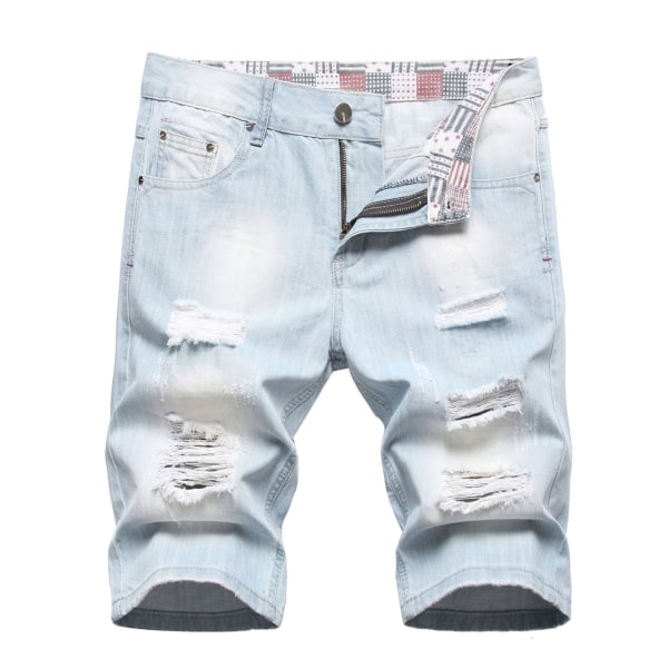 Mäns Casual Ripped Jean Shorts Broken Distressed Washed Denim Shorts Stret