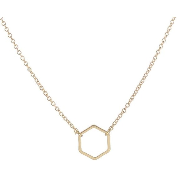 Guld Silver Färg Geometrisk Hexagon Halsband Enkelt Ihåligt Hexagon Hänge