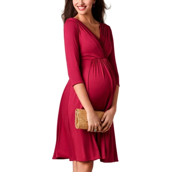 Kvinner Maternity Nursing Dress V-hals Graviditet Ballkjole Midi Dress Baby Sh
