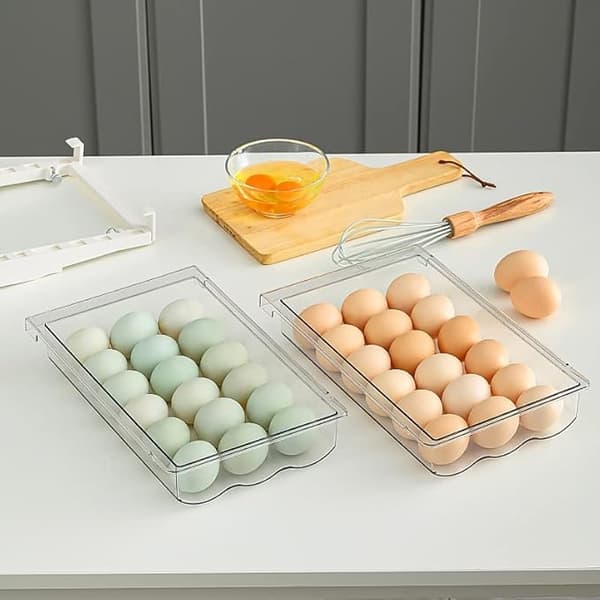 Friggeägglåda Organizer Hållare Brickor för Kylskåp Äggbehållare (1 Pack)30*20*8.5cm Klar