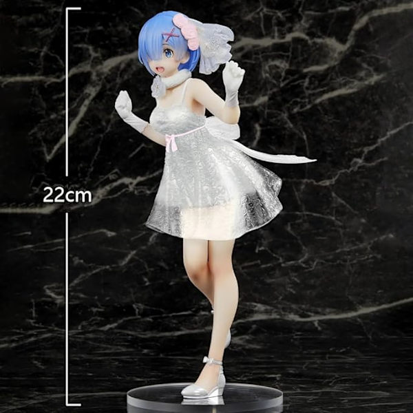 REM Valkoinen mekko tyyli seisova hahmo 22cm Remu Anime toimintahahmot Työpöydän koriste Keräilylahjat