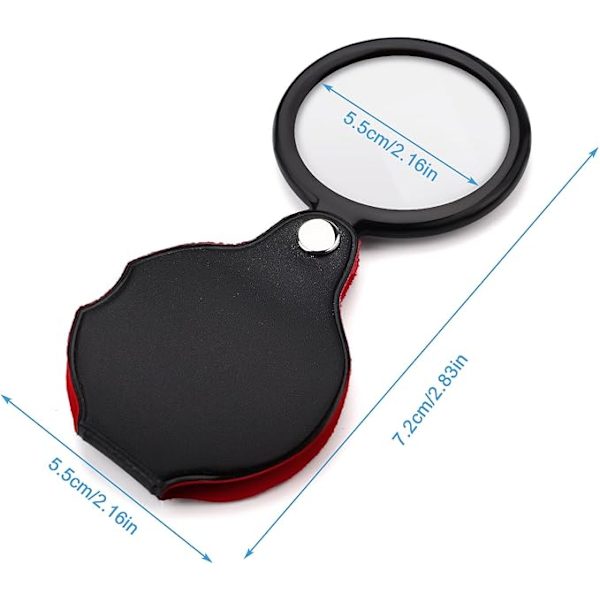 5-pack 2,1 tum 10x Mini fickförstoringsglas med skyddande roterande läderhölster för äldre, bärbar hopfällbar för läsning, närarbete, present till Se