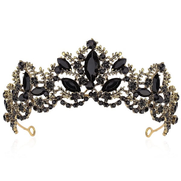 Svart Tiara for kvinner Gullkrone for jenter Bryllup Prinsesse Bursdag Krystall