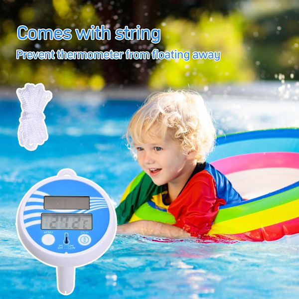 Pooltermometer, flydende pooltermometer, solcelledrevet pooltermometer, digitalt pooltermometer, LCD-vandtemperaturtermometer kompatibelt med svømning