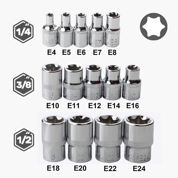 14-osainen E4-E24 E-Torx-naarasliitäntä-hylsysarja